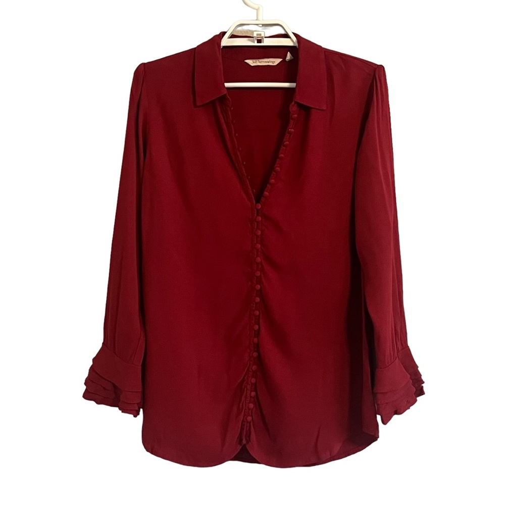 Soft Surroundings Button Down Ruffle Cuff Blouse - image 1